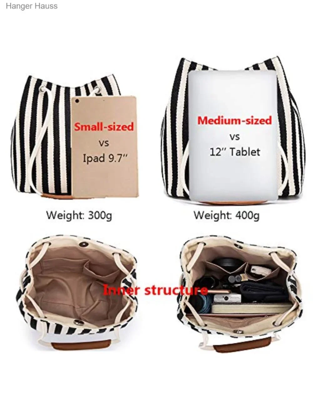 Canvas Summer Tote Bag Striped Hobo Purse with Adjustable Strap Shoulder